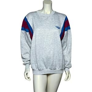 Vintage PONY Gray Sweatshirt Color Block Burgundy Blue 80s Athletic Heather Crew